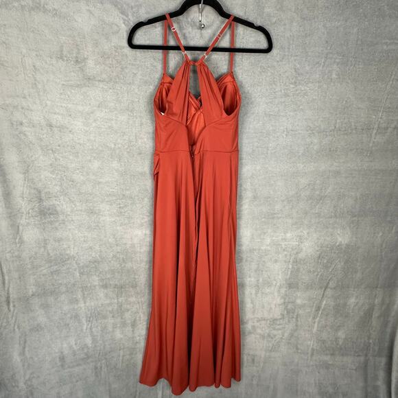 Azazie Dress Womens A4 Rust Maxi Sleeveless Gown Wedding Bridesmaid Slit Keyhole - Picture 6 of 14